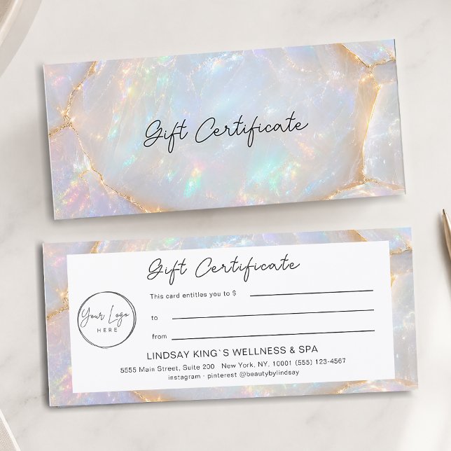 Certificado de Presente com Logotipo Holográfico O (Luxury Opal Holographic Logo Gift Certificate)