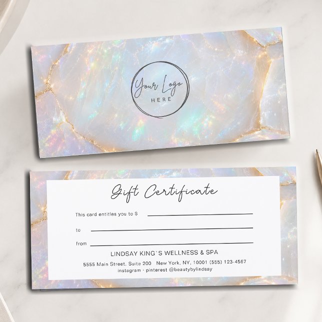 Certificado de Presente com Logotipo Holográfico O (Luxury Opal Holographic Logo Gift Certificate)