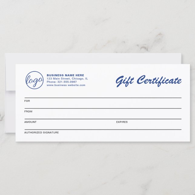 Certificado de presente comercial azul de logotipo (Frente)