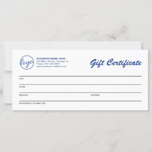 Certificado de presente comercial azul de logotipo