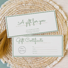 Certificado de presente comercial de logotipo verd