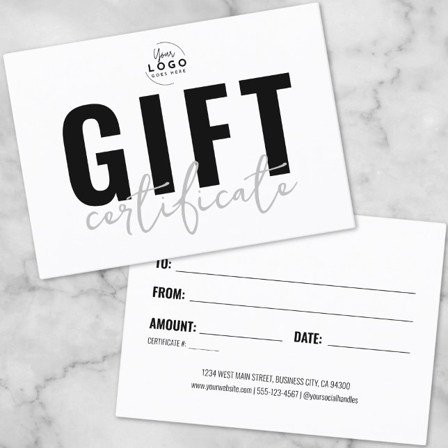 Certificado de Presente Comercial Moderno em Letra (Modern Logo Script Business Gift Certificate)