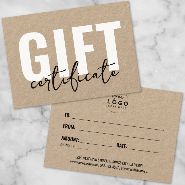 Certificado de presente comercial para script mode (Logo Modern Script Business Gift Certificate)