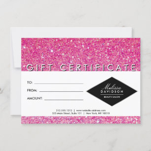 Certificado de presente cor-de-rosa do salão de