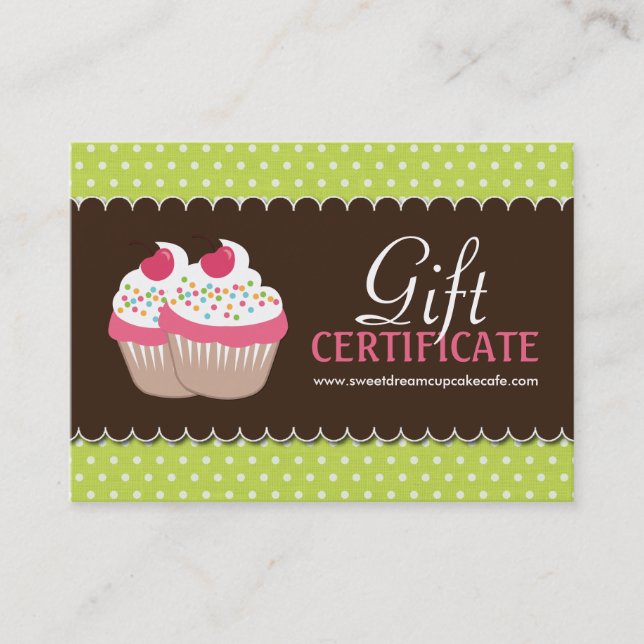 Certificado de presente customizável do cupcake (Frente)
