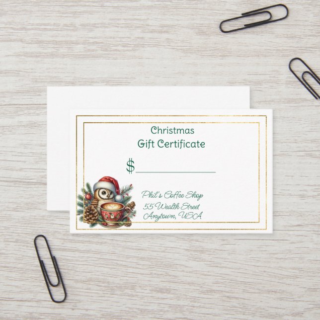 Certificado de Presente da Cafeteria Feliz Natal (Frente/Verso In Situ)