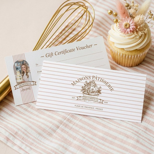 Certificado de Presente da Loja de Cupcakes Florai (Stripe Floral Cupcake Bakery Shop Gift Certificate)