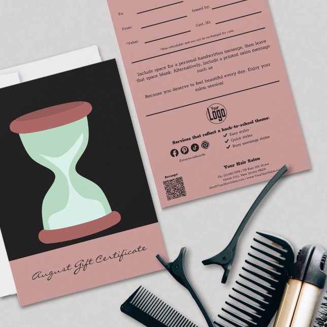 Certificado de Presente de Agosto Preto-Rosa-Chic (Chic Pink Black August Gift Certificate)