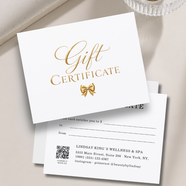 Certificado de Presente de Arco de Ouro Branco Ele (Elegant White Gold Bow Gift Certificate)