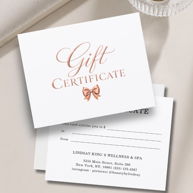 Certificado de Presente de Cobre Branco com Laço E (Elegant Bow White Copper Gift Certificate)