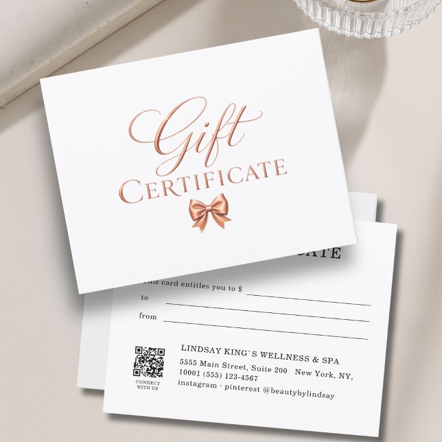 Certificado de Presente de Cobre Branco com Laço E (Elegant Bow White Copper Gift Certificate)