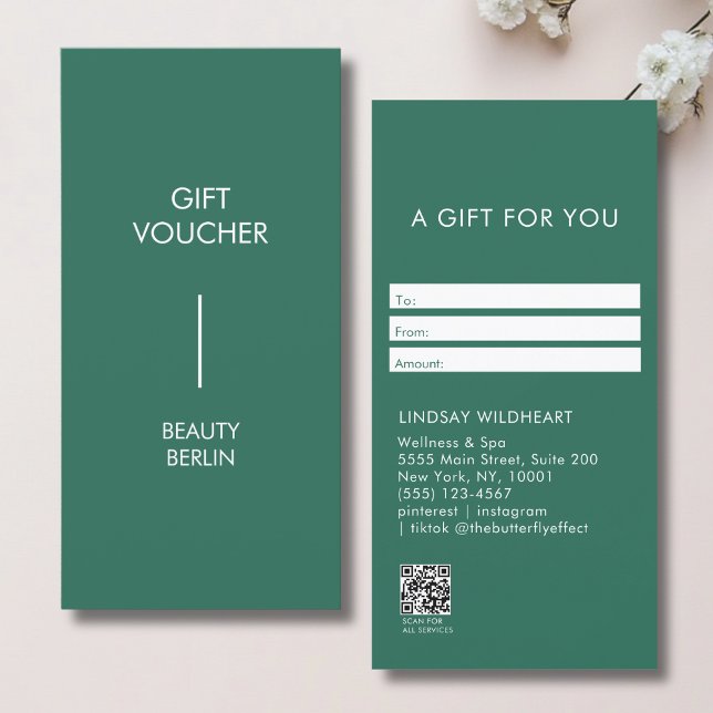 Certificado de Presente de Código QR Verde Minimal (Modern Minimalist Green QR Code Gift Certificate)