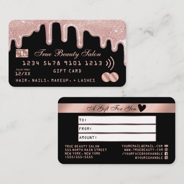 Certificado de Presente de Crédito Preto para rosa (Frente/Verso)