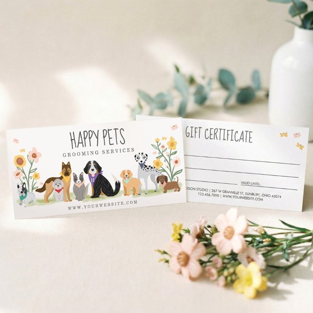 Certificado de Presente de Cuidados e Higiene para (Happy Pet Animal Care Grooming Gift Certificate)