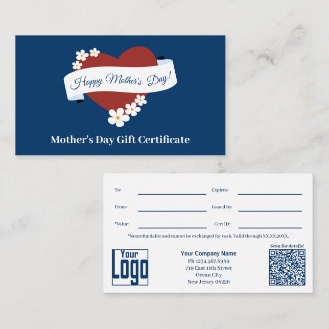 Certificado de Presente de Dia de as mães Feliz do (Frente/Verso)