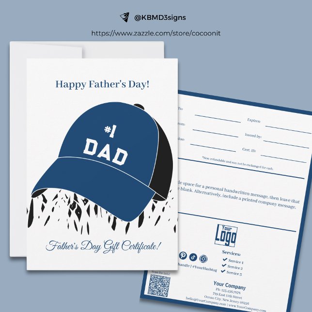 Certificado de presente de Dia de os pais Feliz Bo (#1 Dad Cap Happy Father's Day Gift Certificate)
