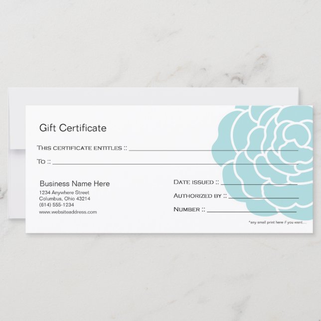 Certificado de Presente de Flor Azul Grande Design (Frente)