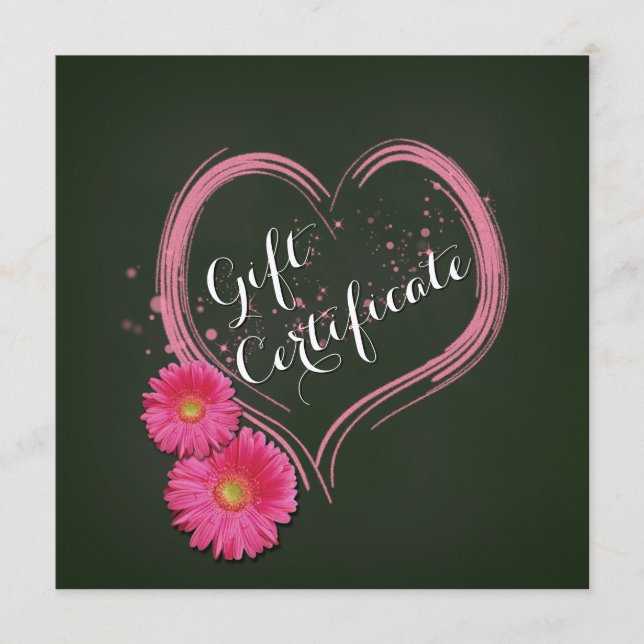 Certificado de Presente de Flores de Coração Rosa  (Frente)