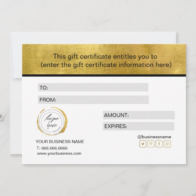 Certificado de Presente de Folha Ouro Personalizad (Verso)