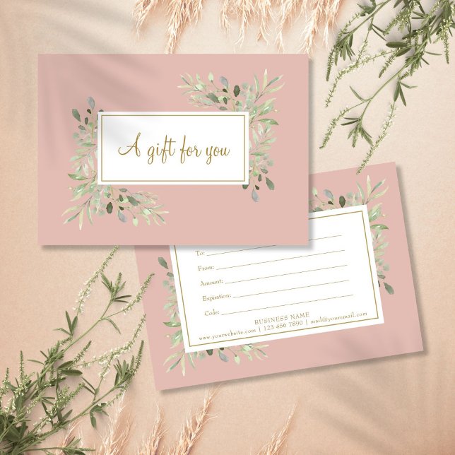 Certificado de Presente de Folhagens com Letra Dou (Pink And Gold Script Greenery Gift Certificate)