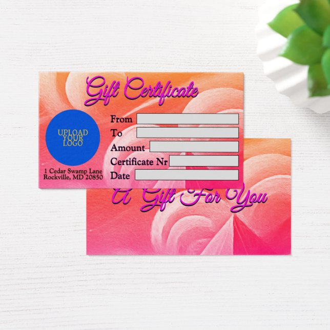 Certificado de Presente de Fundo Cor-de-Rosa e Lar (Mesa)