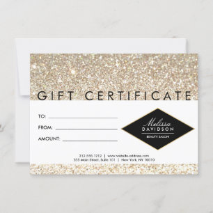 Certificado de Presente de Glitter Salon Dourado d