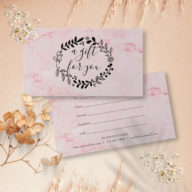 Certificado de Presente de Grinalda de Madeira Ros (Pink Marble Woodland Garland Gift Certificate)