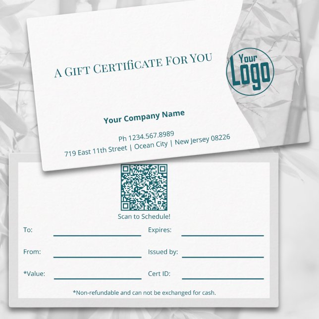 Certificado de Presente de Imagem de Código QR do  (Teal Life Coach QR Code Image Gift Certificate, Company Logo)