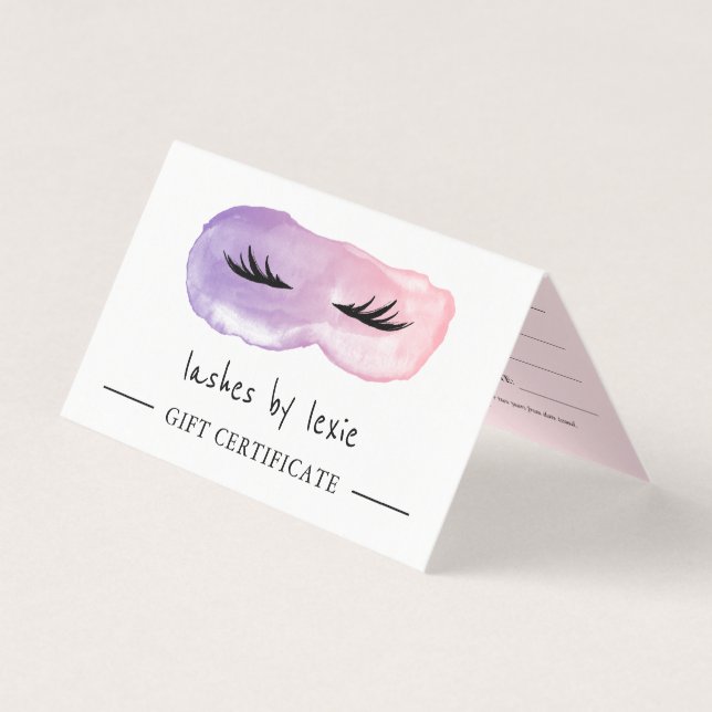 Certificado de Presente de Lashes de Aquarela Rosa (Frente)