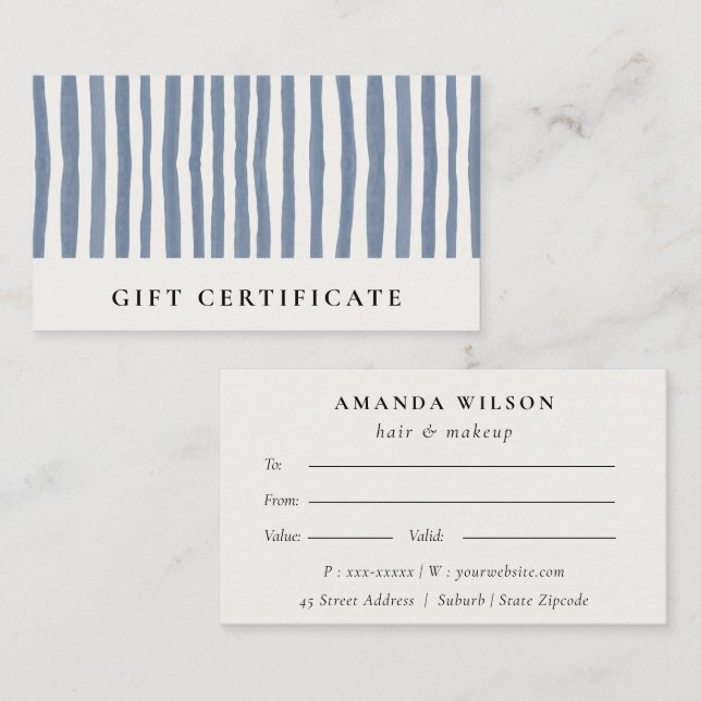 Certificado de Presente de Listras de Aquarela Azu (Frente/Verso)