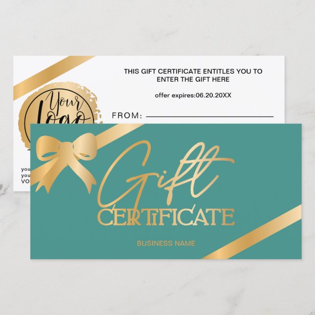 Certificado de presente de logotipo verde de fita  (Frente/Verso)