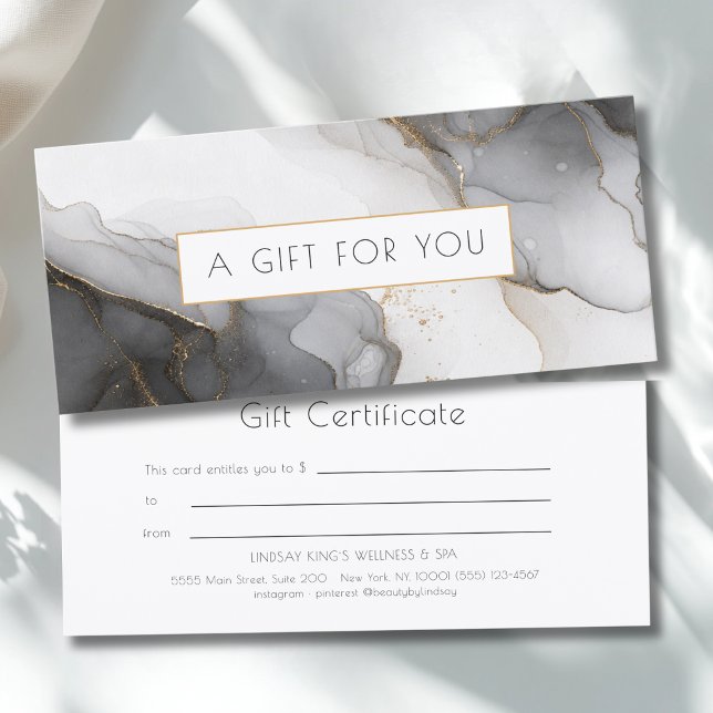 Certificado de Presente de Mármore Preto Cinza Dou (Luxury Black Gray Gold Marble Gift Certificate)