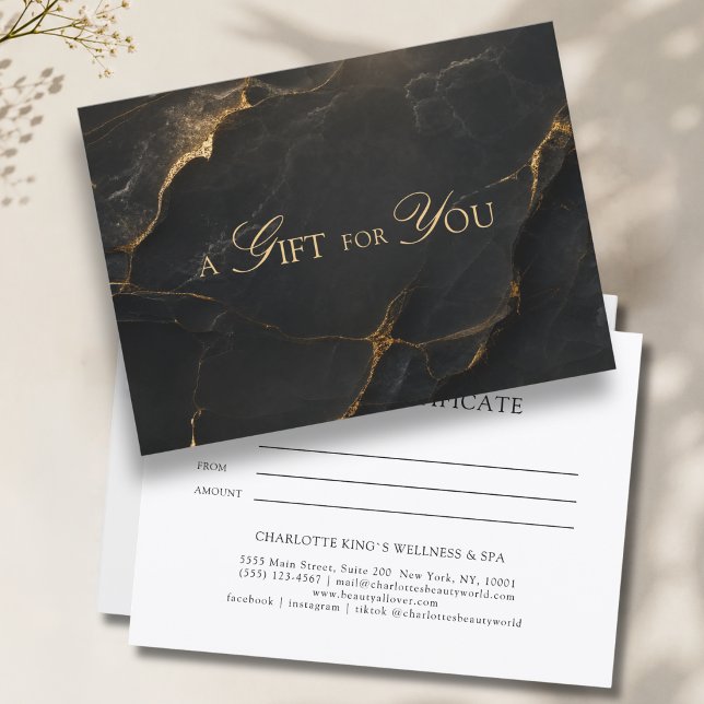 Certificado de Presente de Mármore Preto Elegante (A Gift for You! Black Gold Marble Gift Certificate)