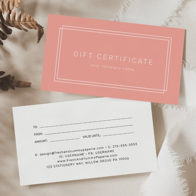 Certificado de Presente de Negócios Avery Bege Ros (AVERY Blush Peach Business Gift Certificate)