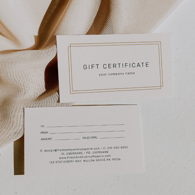 Certificado de Presente de Negócios Avery Chic Dou (AVERY Chic Gold Black Business Gift Certificate)