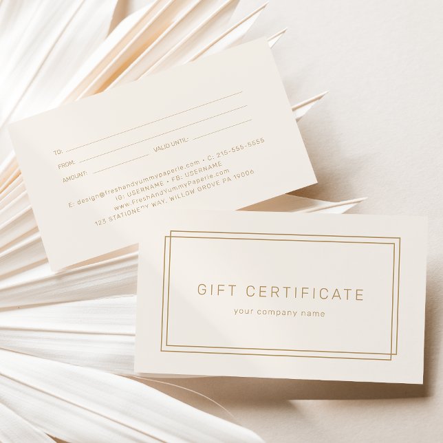Certificado de Presente de Negócios Avery Vintage  (AVERY Vintage Gold Cream Business Gift Certificate)