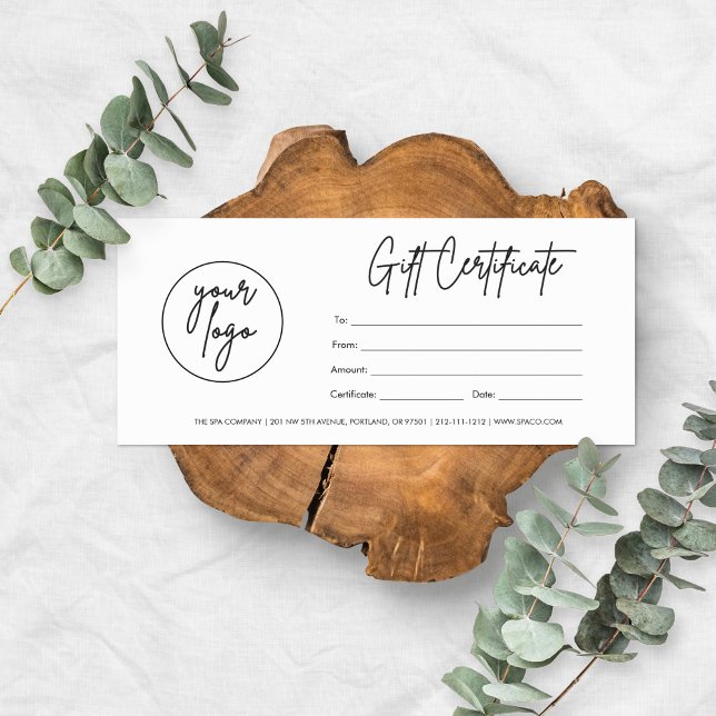 Certificado de Presente de Negócios com Logotipo d (Modern Script Business Gift Certificate With Logo)