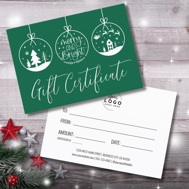 Certificado de Presente de Negócios de Férias Verd (Green Holiday Business Gift Certificate)