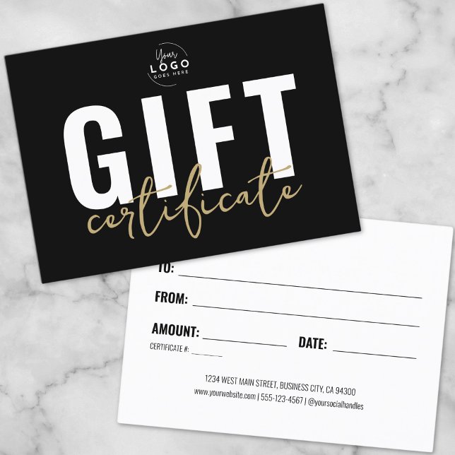 Certificado de Presente de Negócios de Script Dour (Black Faux Gold Script Business Gift Certificate)