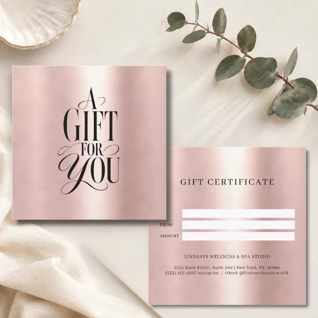 Certificado de Presente de Negócios Fonte Moderna  (Modern Script Font Rose-Gold Business Gift Certificate)