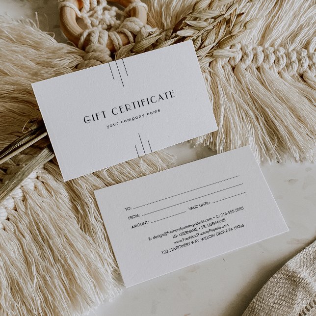 Certificado de Presente de Negócios Minimalista Ar (EVERLY Art Deco Minimal Business Gift Certificate)