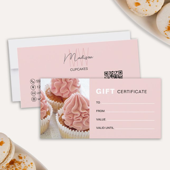 Certificado de Presente de Padaria com Foto QR Mon (Bakery Monogram Photo QR Business Gift Certificate
)