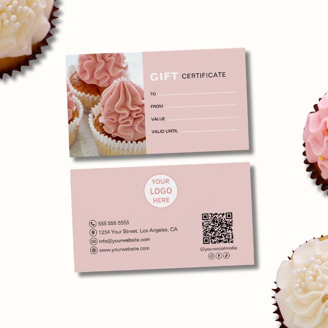 Certificado de Presente de Padaria de Foto de Logo (Custom Logo Photo Bakery Business Gift Certificate)