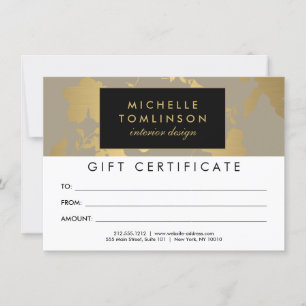 Certificado de Presente de Padrão Floral Dourado E