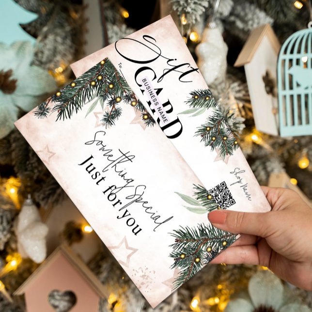 Certificado de Presente de Pinheiro Elegante | Per (Elegant Pine Gift Certificate | Customizable #christmasgiftcard #newyear #lights #pinetrees #chick)