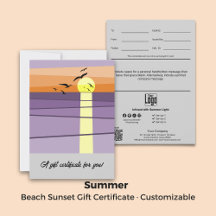 Certificado de Presente de Pôr do Sol na Praia ·