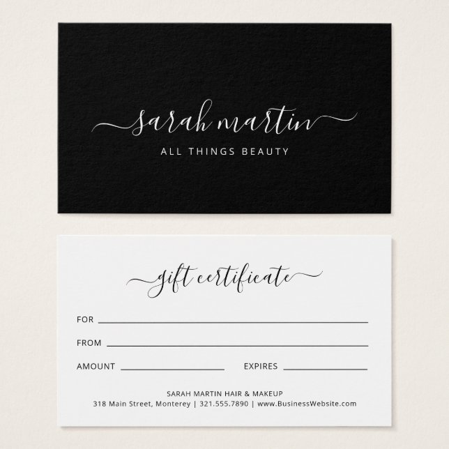 Certificado de Presente de Salão de Bela Negra Ele (Frente & Verso)