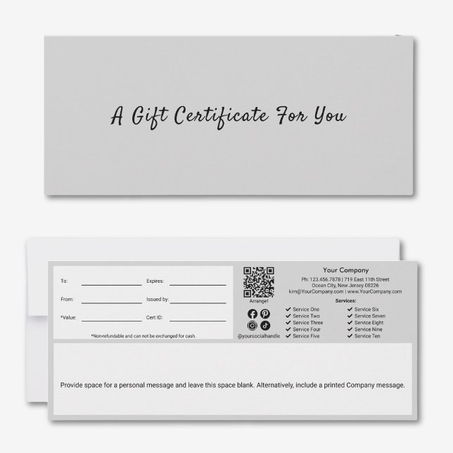 Certificado de Presente de Script Negro de Cinza s (Sophisticated Gray Black Script Gift Certificate)