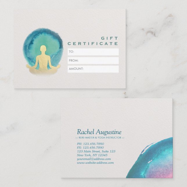 Certificado de Presente do Dourado Teal Watercolor (Frente/Verso)