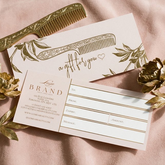 Certificado de Presente do Estúdio de Salão de Cab (Luxury Gold Hair Salon Studio Gift Certificate)